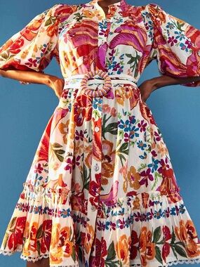 FARM RIO Dress White Spring Bananas Mini - no belt